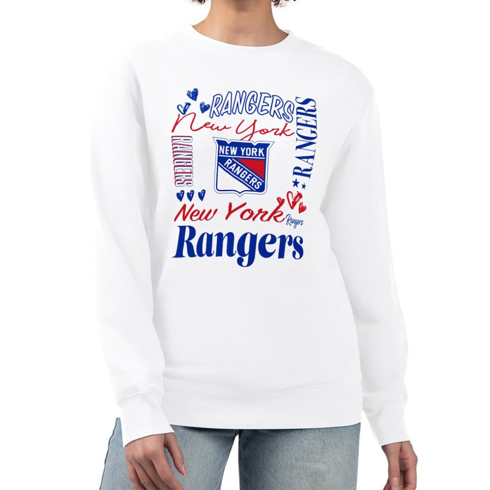 New York Rangers G-III 4Her by Carl Banks Women's Collage Graphic Fleece Long Sleeve Pullover Sweatshirt - White - NHL 201622743