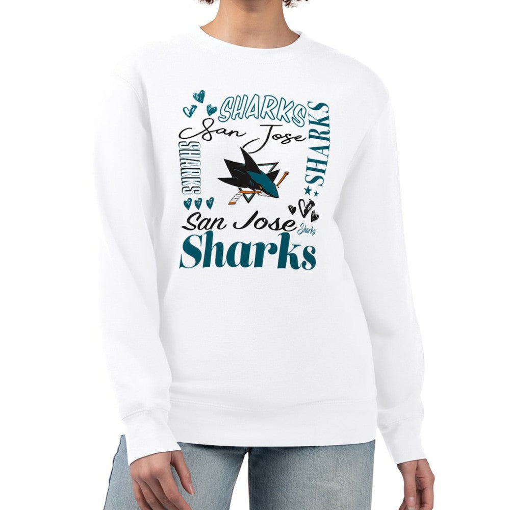 San Jose Sharks G-III 4Her by Carl Banks Women's Collage Graphic Fleece Long Sleeve Pullover Sweatshirt - White - NHL 201622748