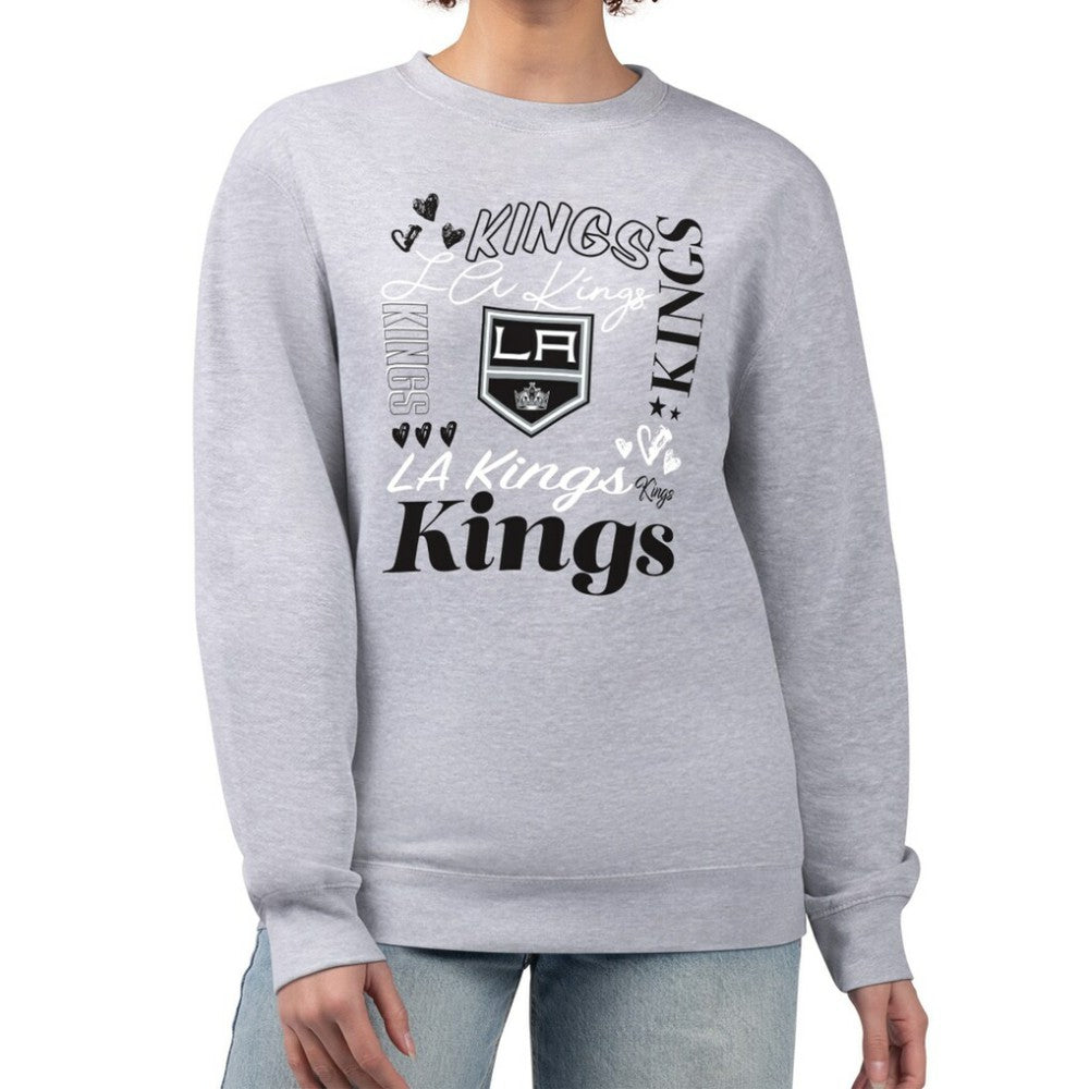 Los Angeles Kings G-III 4Her by Carl Banks Women's Collage Graphic Fleece Long Sleeve Pullover Sweatshirt - Heather Gray - NHL 201622763
