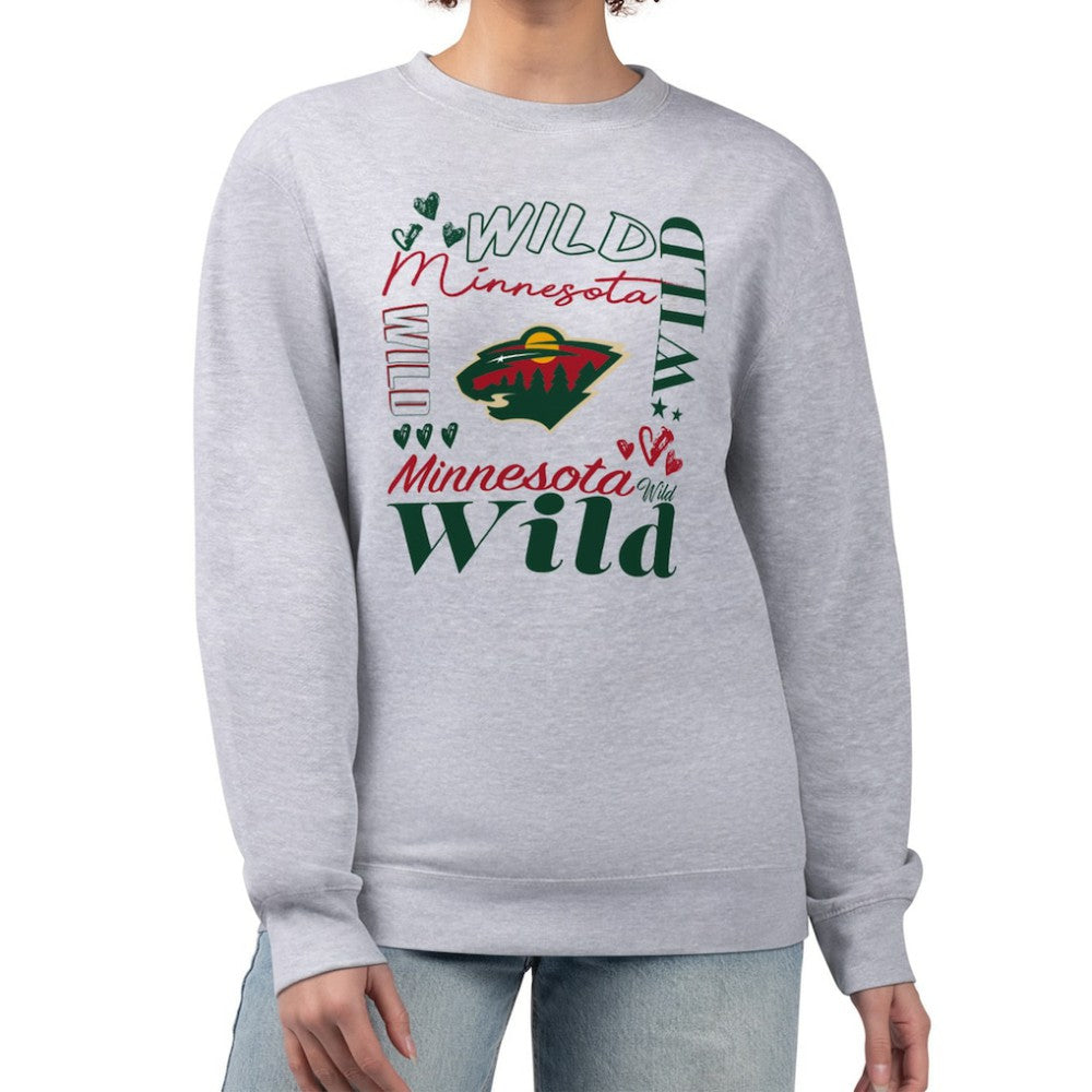 Minnesota Wild G-III 4Her by Carl Banks Women's Collage Graphic Fleece Long Sleeve Pullover Sweatshirt - Heather Gray - NHL 201622764