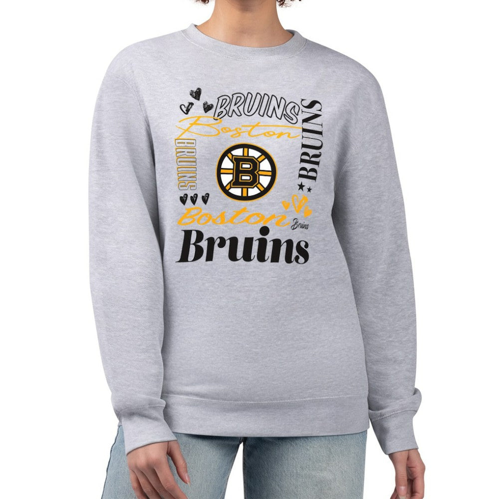 Boston Bruins G-III 4Her by Carl Banks Women's Collage Graphic Fleece Long Sleeve Pullover Sweatshirt - Heather Gray - NHL 201622769