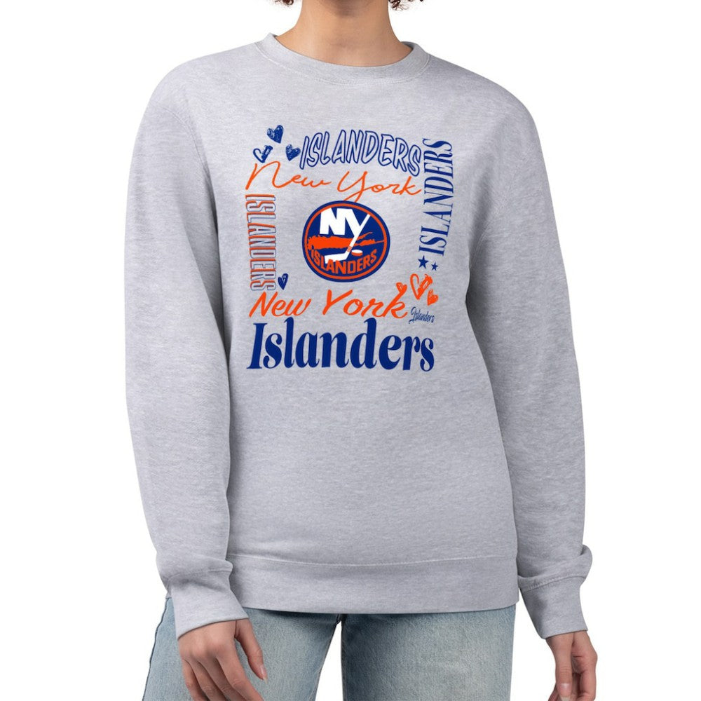 New York Islanders G-III 4Her by Carl Banks Women's Collage Graphic Fleece Long Sleeve Pullover Sweatshirt - Heather Gray - NHL 201622772