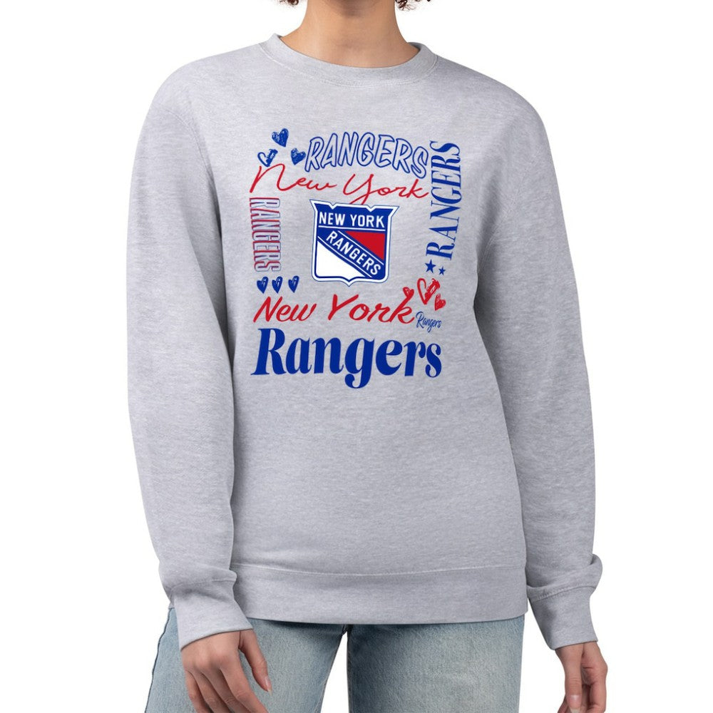 New York Rangers G-III 4Her by Carl Banks Women's Collage Graphic Fleece Long Sleeve Pullover Sweatshirt - Heather Gray - NHL 201622773