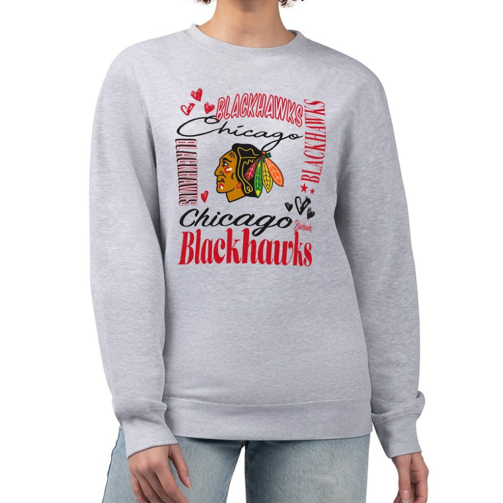 Chicago Blackhawks G-III 4Her by Carl Banks Women's Collage Graphic Fleece Long Sleeve Pullover Sweatshirt - Heather Gray - NHL 201622775