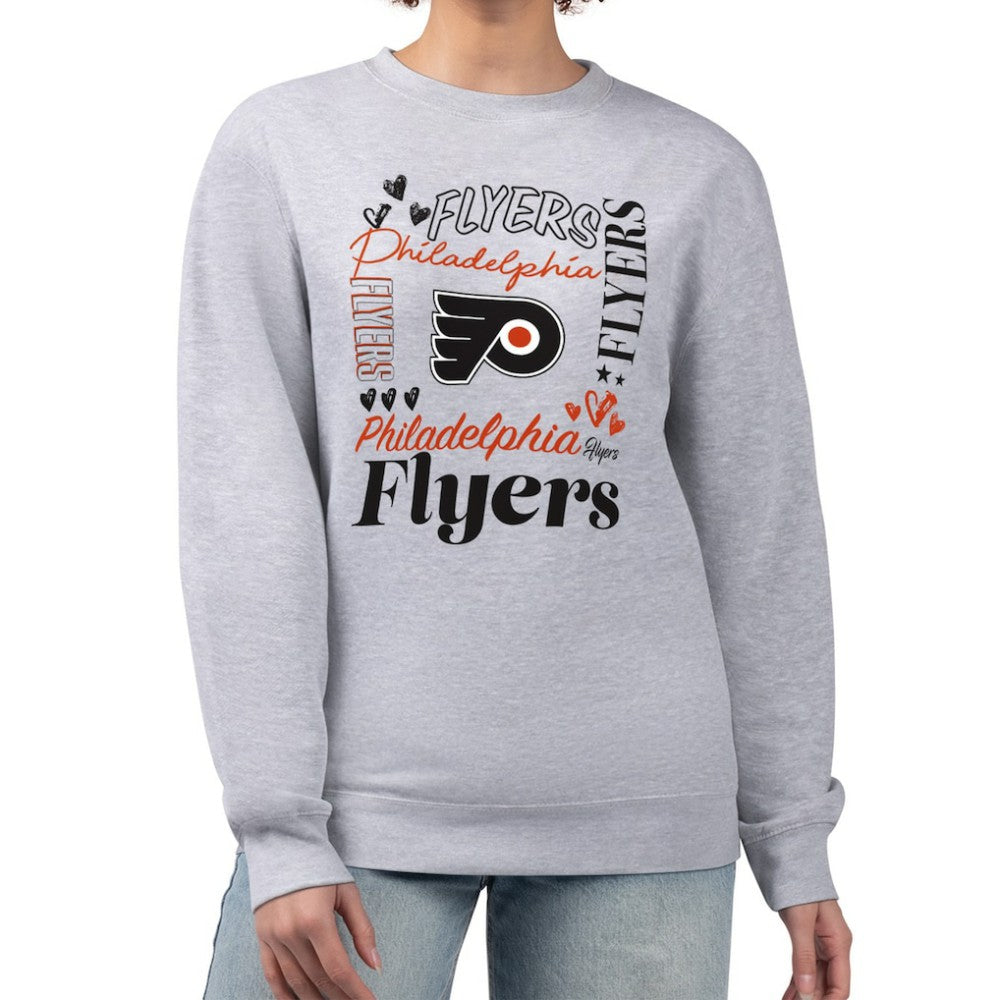 Philadelphia Flyers G-III 4Her by Carl Banks Women's Collage Graphic Fleece Long Sleeve Pullover Sweatshirt - Heather Gray - NHL 201622780