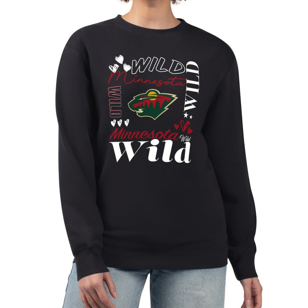 Minnesota Wild G-III 4Her by Carl Banks Women's Collage Graphic Fleece Long Sleeve Pullover Sweatshirt - Black - NHL 201622781