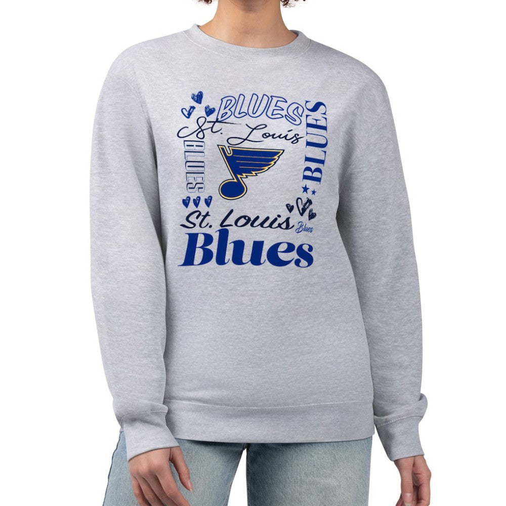 St. Louis Blues G-III 4Her by Carl Banks Women's Collage Graphic Fleece Long Sleeve Pullover Sweatshirt - Heather Gray - NHL 201622784