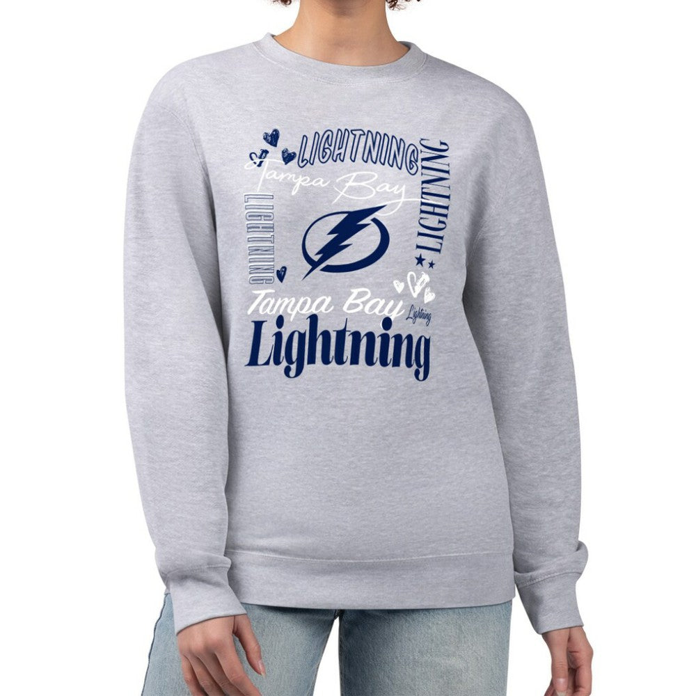 Tampa Bay Lightning G-III 4Her by Carl Banks Women's Collage Graphic Fleece Long Sleeve Pullover Sweatshirt - Heather Gray - NHL 201622786