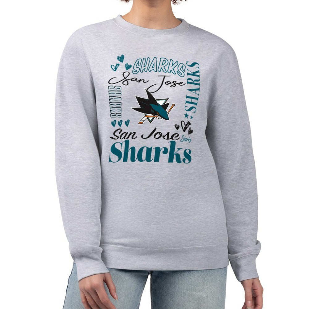 San Jose Sharks G-III 4Her by Carl Banks Women's Collage Graphic Fleece Long Sleeve Pullover Sweatshirt - Heather Gray - NHL 201622793