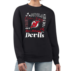 New Jersey Devils G-III 4Her by Carl Banks Women's Collage Graphic Fleece Long Sleeve Pullover Sweatshirt - Black - NHL 201622796