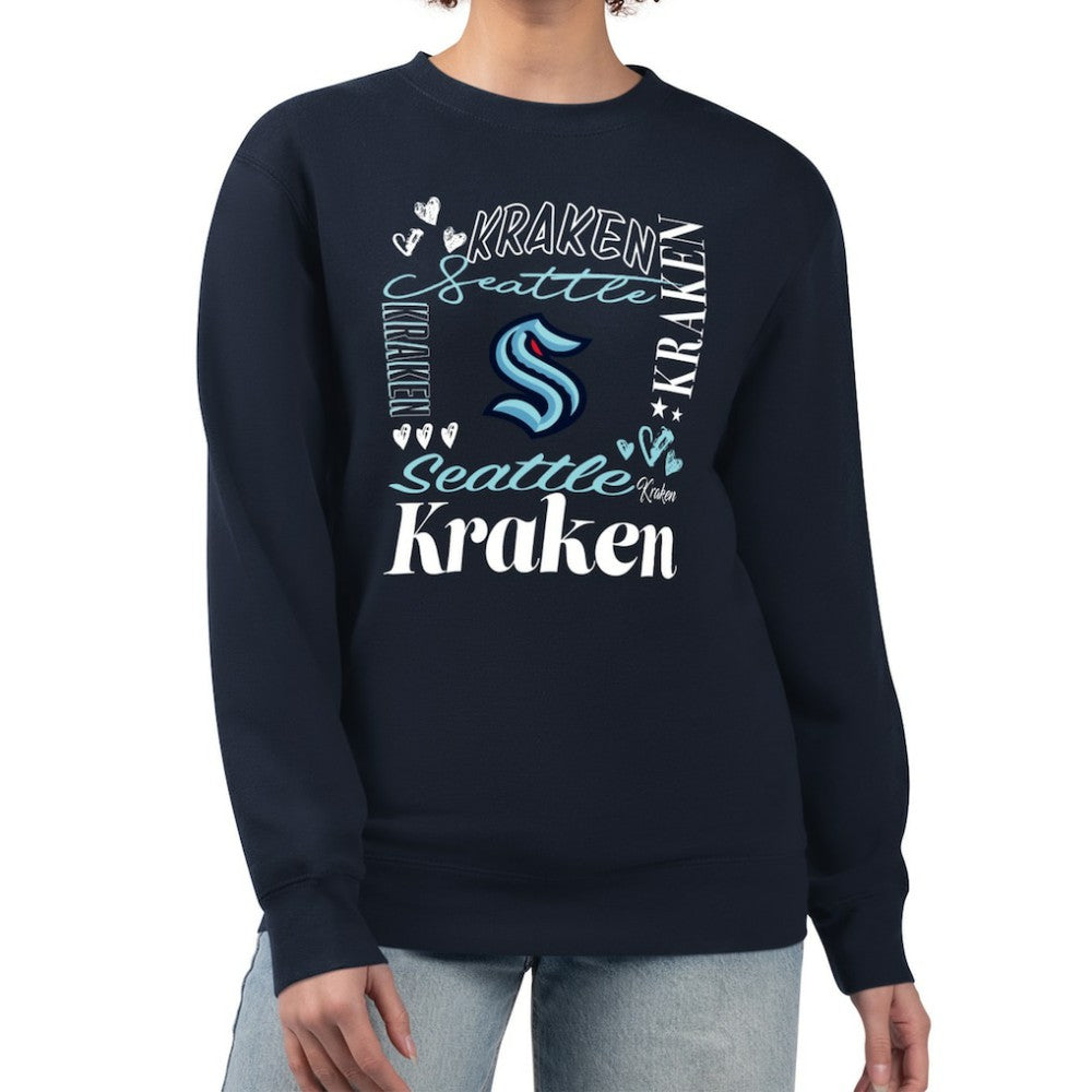Seattle Kraken G-III 4Her by Carl Banks Women's Collage Graphic Fleece Long Sleeve Pullover Sweatshirt - Deep Sea Blue - NHL 201622800