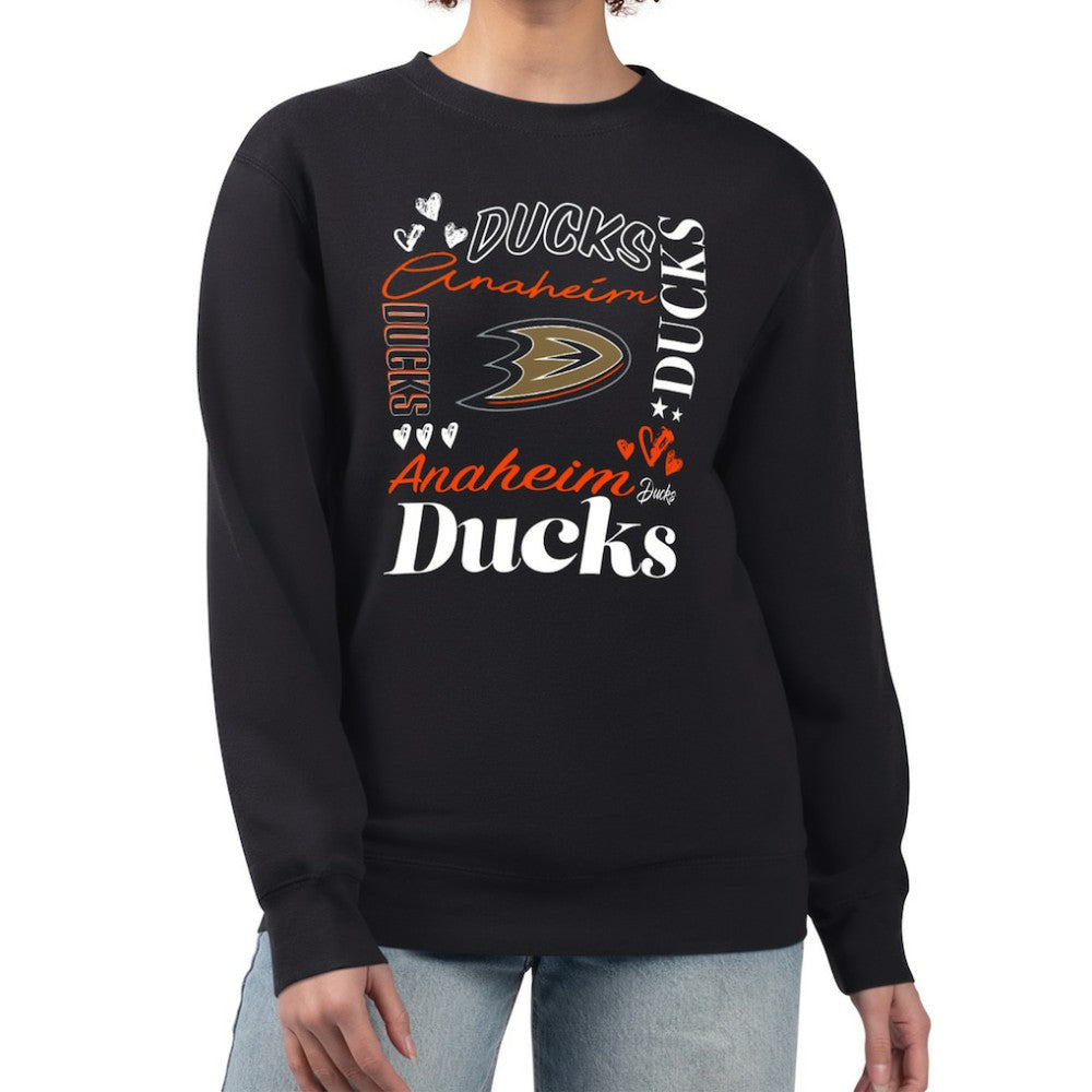 Anaheim Ducks G-III 4Her by Carl Banks Women's Collage Graphic Fleece Long Sleeve Pullover Sweatshirt - Black - NHL 201622806