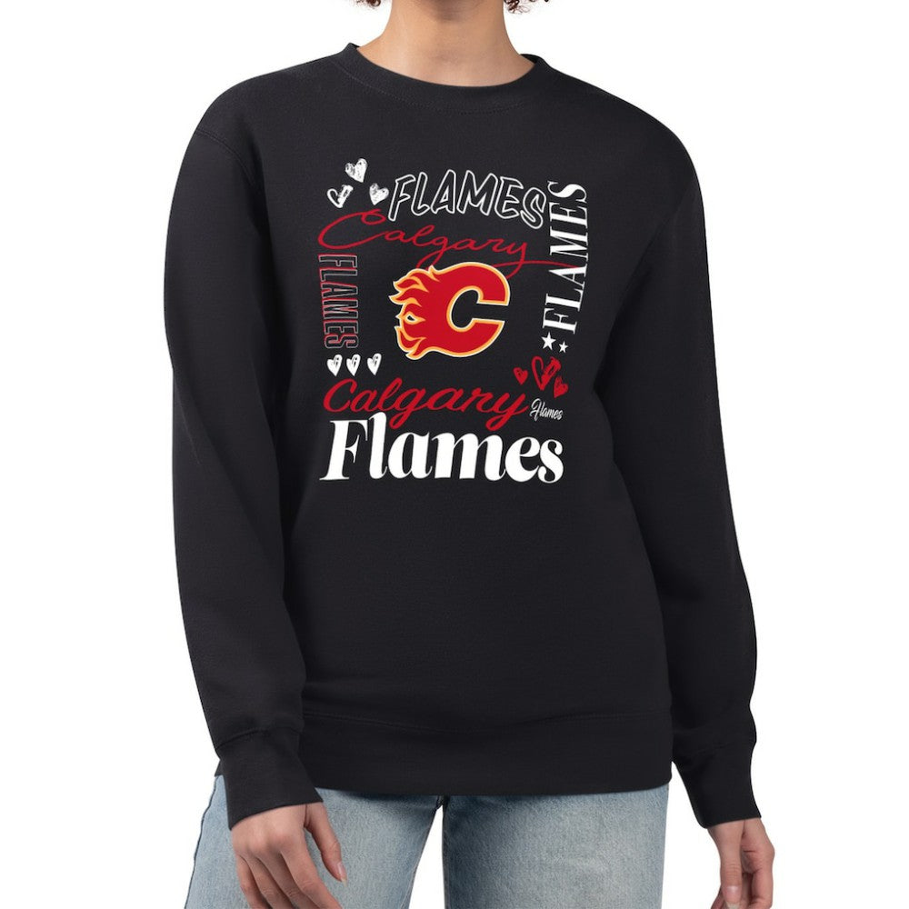 Calgary Flames G-III 4Her by Carl Banks Women's Collage Graphic Fleece Long Sleeve Pullover Sweatshirt - Black - NHL 201622808