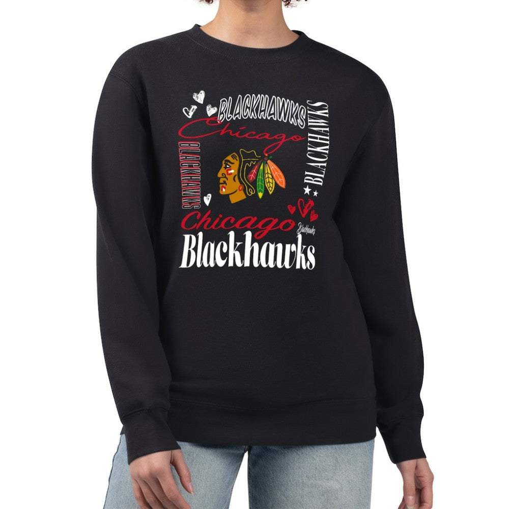 Chicago Blackhawks G-III 4Her by Carl Banks Women's Collage Graphic Fleece Long Sleeve Pullover Sweatshirt - Black - NHL 201622811