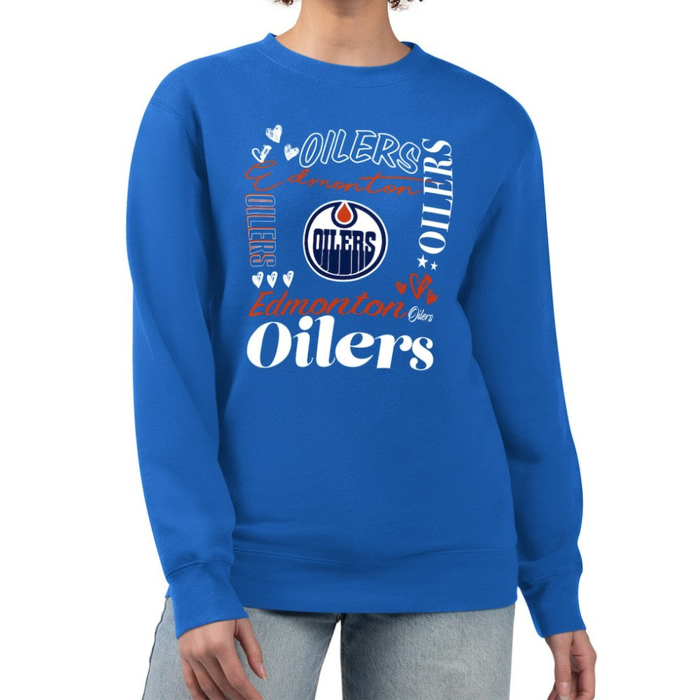 Edmonton Oilers G-III 4Her by Carl Banks Women's Collage Graphic Fleece Long Sleeve Pullover Sweatshirt - Royal - NHL 201622817