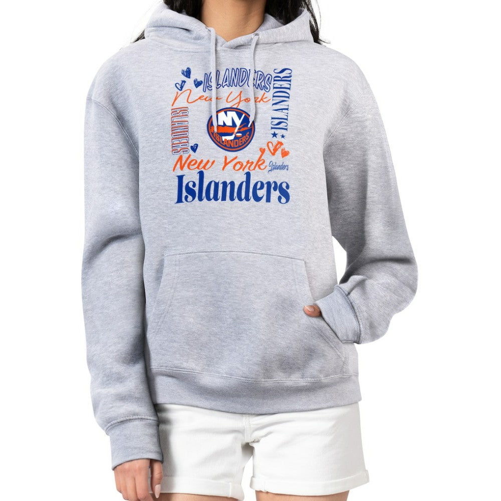New York Islanders G-III 4Her by Carl Banks Women's Collage Team Graphic Fleece Pullover Hoodie - Heather Gray - NHL 201622867