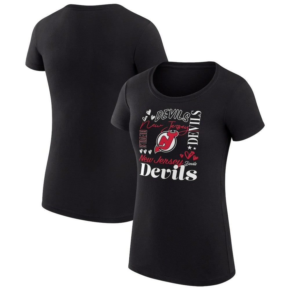 New Jersey Devils G-III 4Her by Carl Banks Women's Super-Slim Fit Lightweight Collage Team Graphic T-Shirt - Black - NHL 201622956