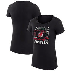 New Jersey Devils G-III 4Her by Carl Banks Women's Super-Slim Fit Lightweight Collage Team Graphic T-Shirt - Black - NHL 201622956