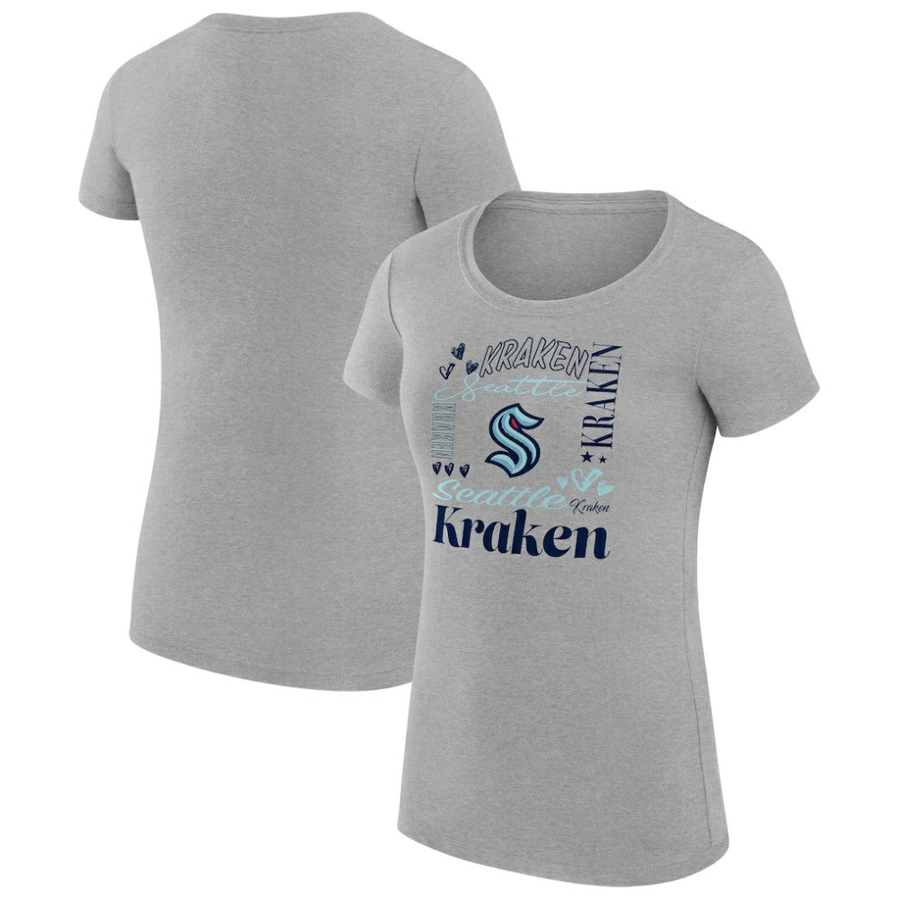Seattle Kraken G-III 4Her by Carl Banks Women's Super-Slim Fit Lightweight Collage Team Graphic T-Shirt - Heather Gray - NHL 201623000