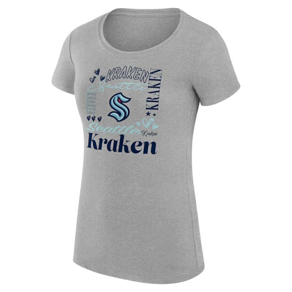 Seattle Kraken G-III 4Her by Carl Banks Women's Super-Slim Fit Lightweight Collage Team Graphic T-Shirt - Heather Gray - NHL 201623000
