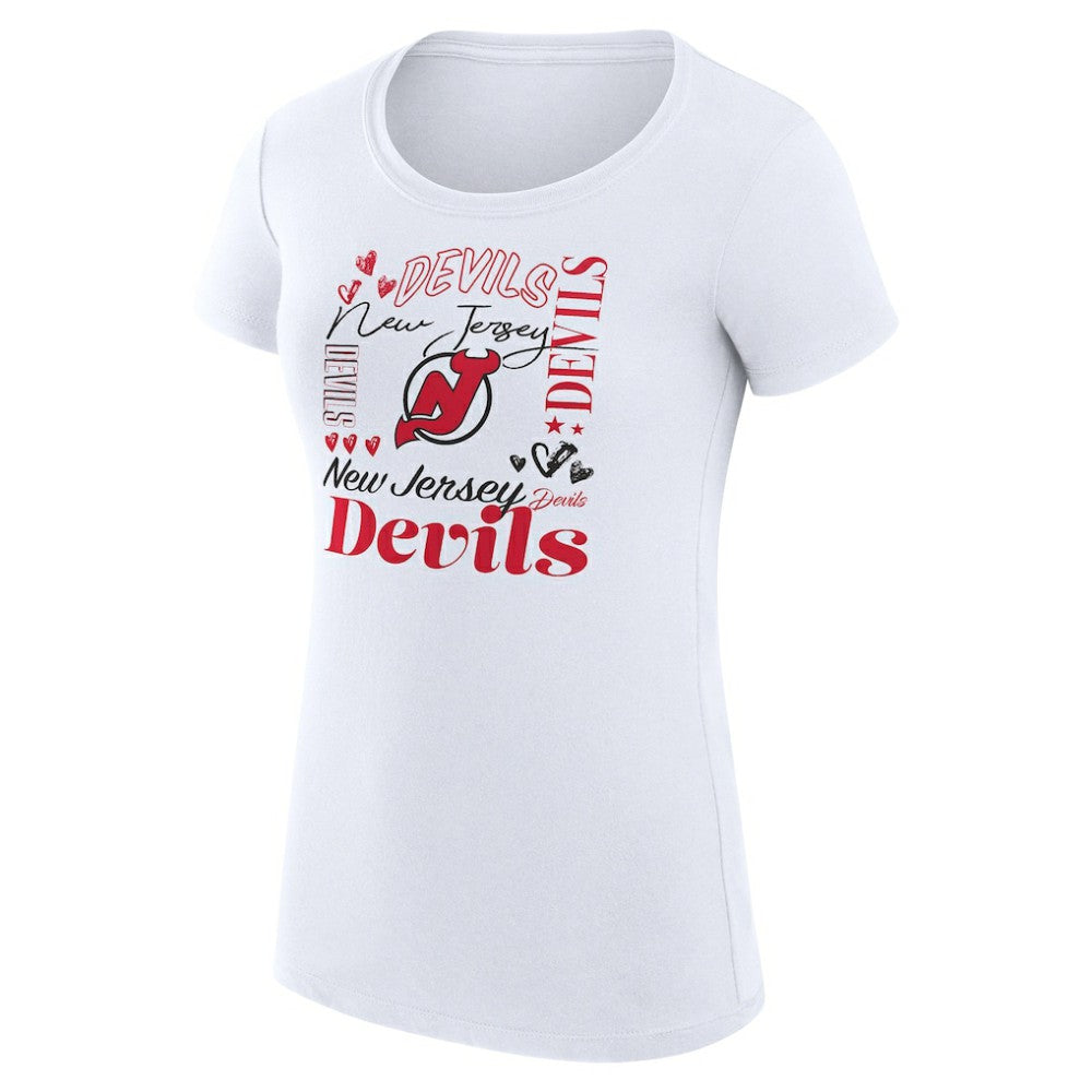 New Jersey Devils G-III 4Her by Carl Banks Women's Super-Slim Fit Lightweight Collage Team Graphic T-Shirt - White - NHL 201623031