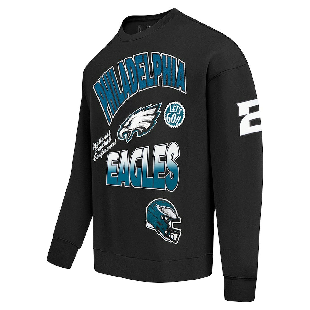 Philadelphia Eagles Pro Standard Turn It Up Drop Shoulder Pullover Sweatshirt Black