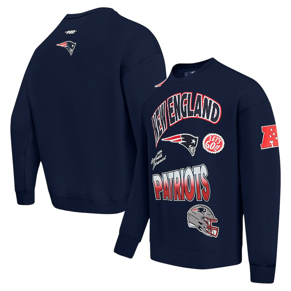 New England Patriots Pro Standard Turn It Up Drop Shoulder Pullover Sweatshirt Navy