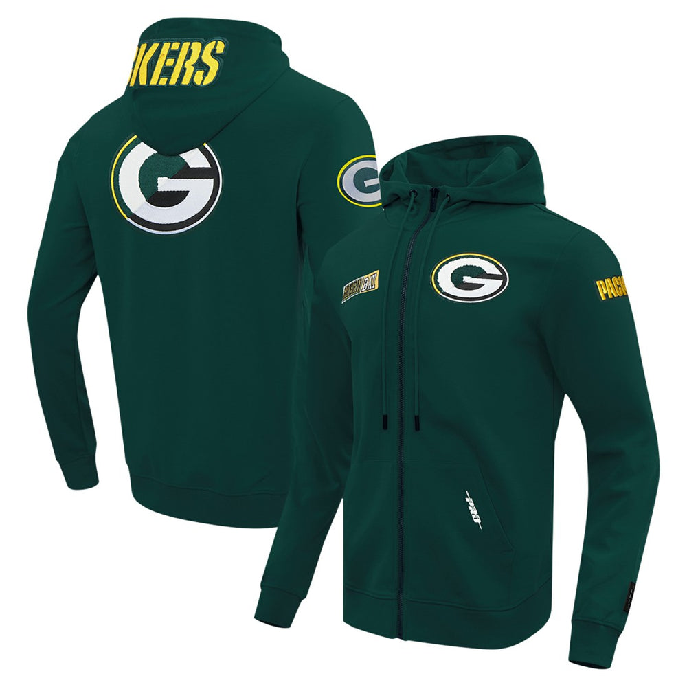 Green Bay Packers Pro Standard Split Logo Double Knit Full-Zip Hoodie Green