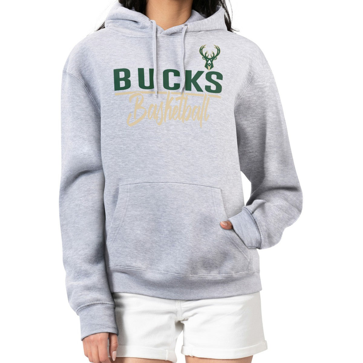 Milwaukee Bucks G-III 4Her by Carl Banks Women's Graphics Fleece Pullover Hoodie Heather Gray
