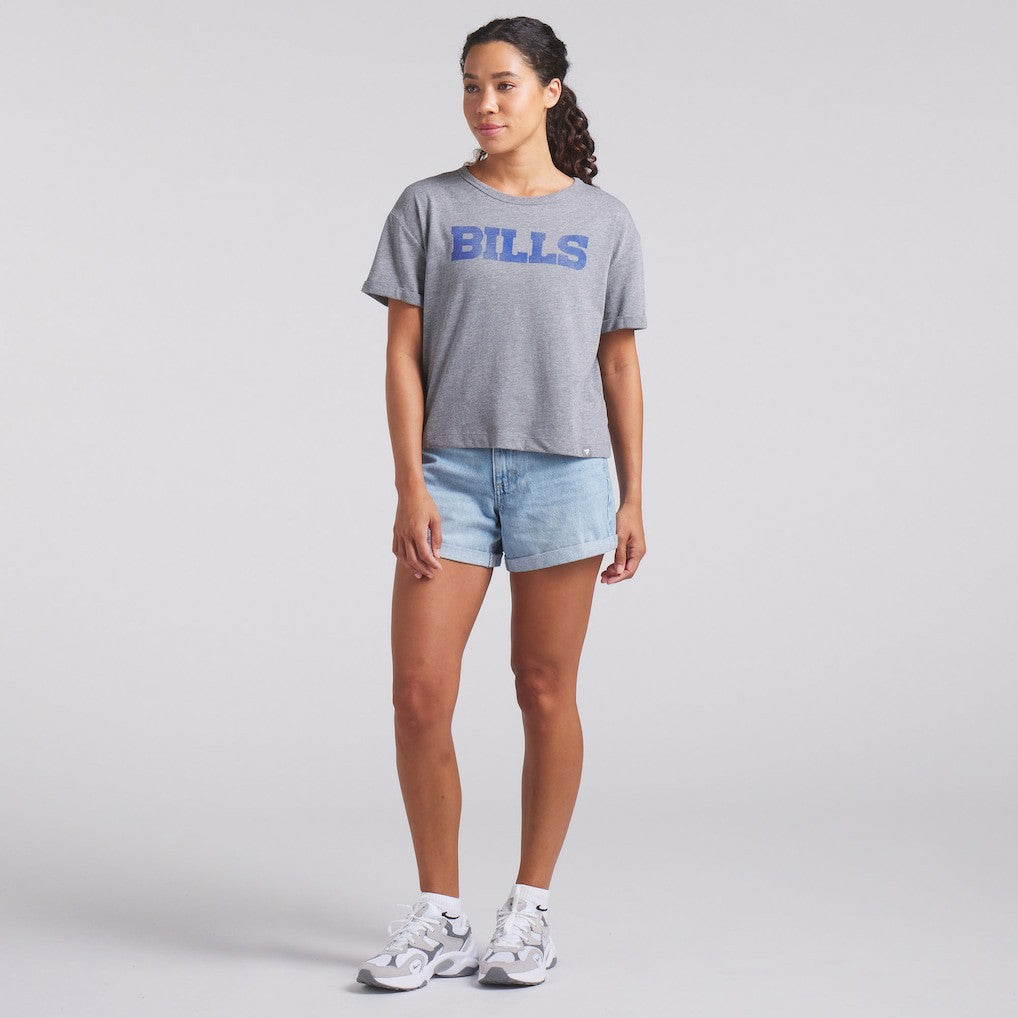 Fanatics Buffalo Bills Women's Swing Pass Tri-Blend Boxy T-Shirt Heather Gray