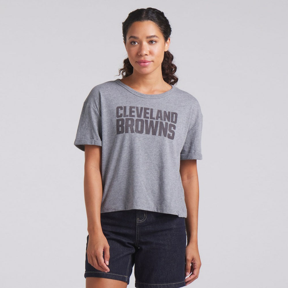Fanatics Cleveland Browns Women's Swing Pass Tri-Blend Boxy T-Shirt Heather Gray