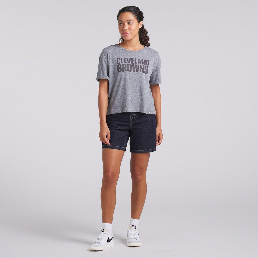 Fanatics Cleveland Browns Women's Swing Pass Tri-Blend Boxy T-Shirt Heather Gray