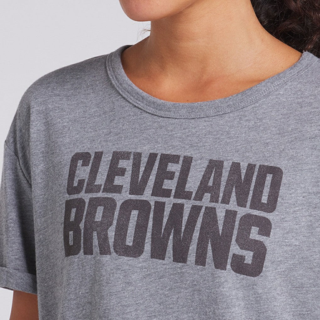 Fanatics Cleveland Browns Women's Swing Pass Tri-Blend Boxy T-Shirt Heather Gray
