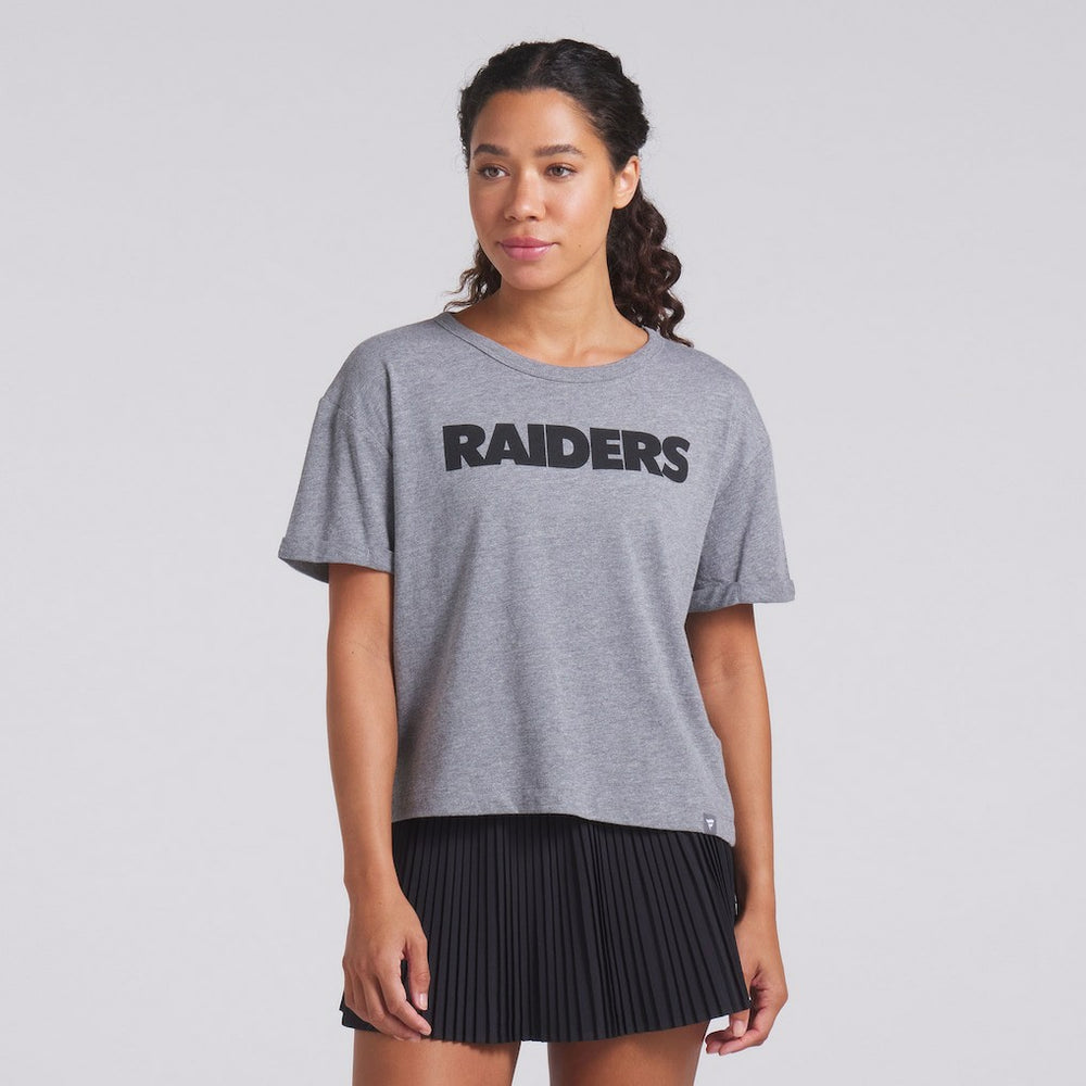 Fanatics Las Vegas Raiders Women's Swing Pass Tri-Blend Boxy T-Shirt Heather Gray