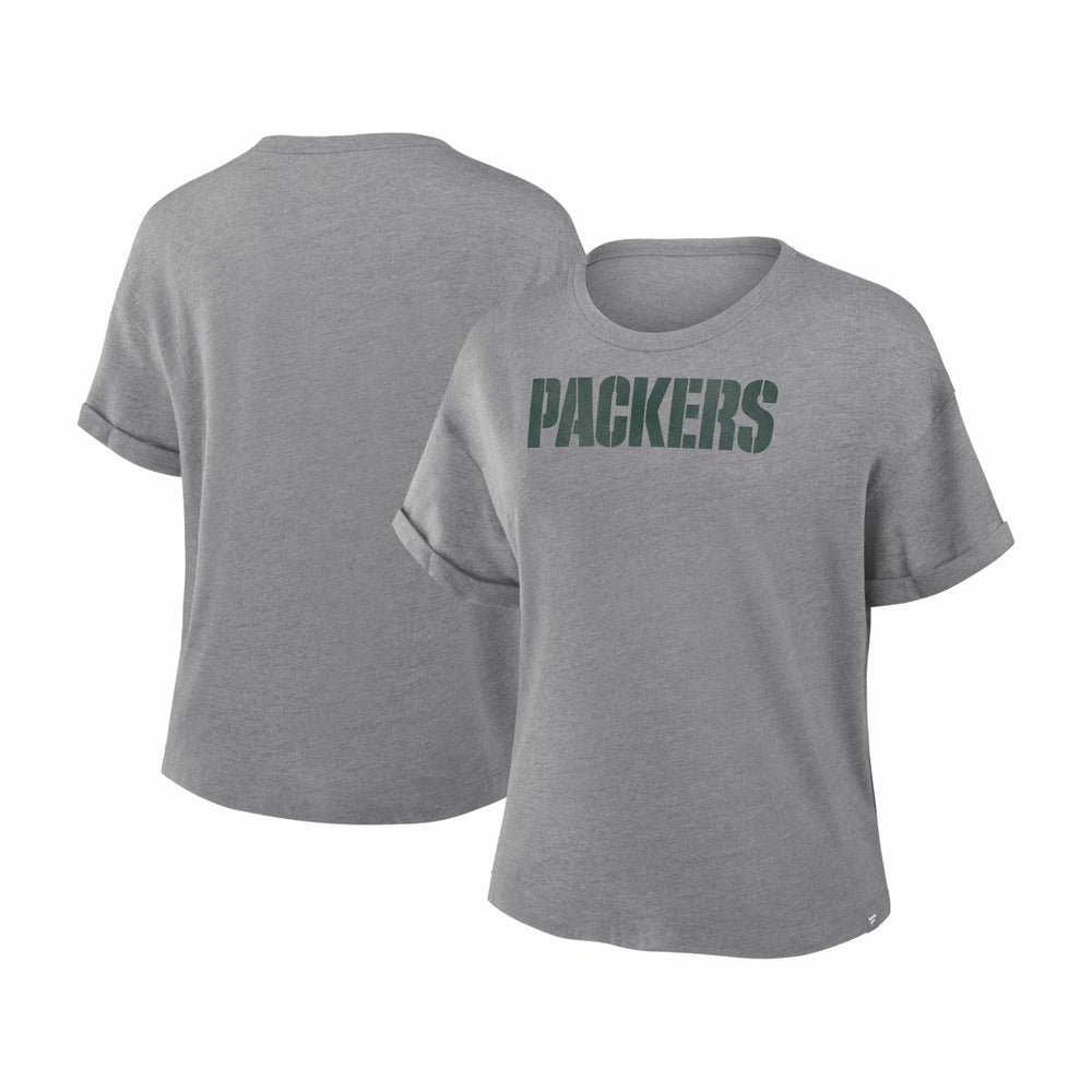 Fanatics Green Bay Packers Women's Swing Pass Tri-Blend Boxy T-Shirt Heather Gray