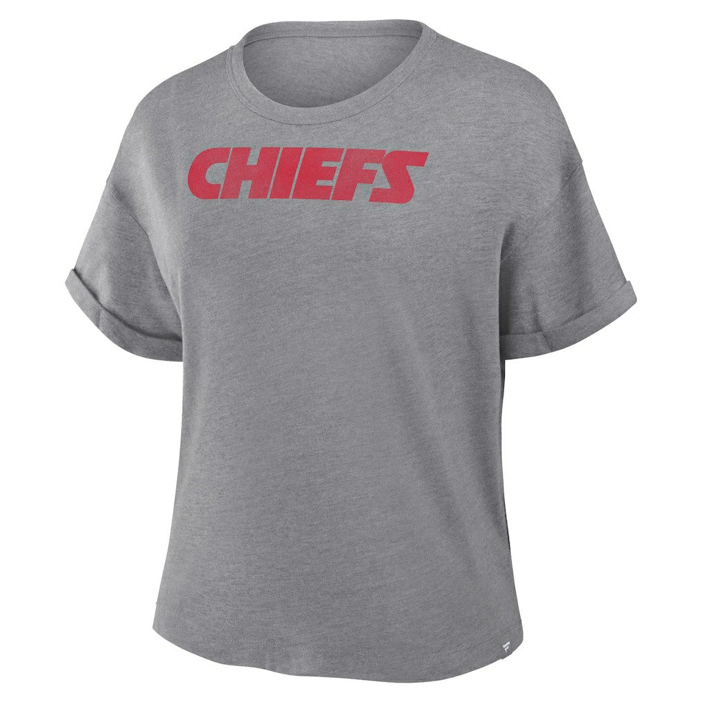 Fanatics Kansas City Chiefs Women's Swing Pass Tri-Blend Boxy T-Shirt Heather Gray