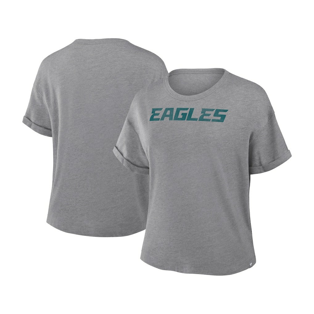 Fanatics Philadelphia Eagles Women's Swing Pass Tri-Blend Boxy T-Shirt Heather Gray