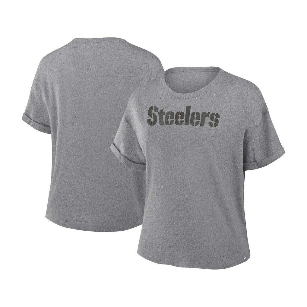 Fanatics Pittsburgh Steelers Women's Swing Pass Tri-Blend Boxy T-Shirt Heather Gray