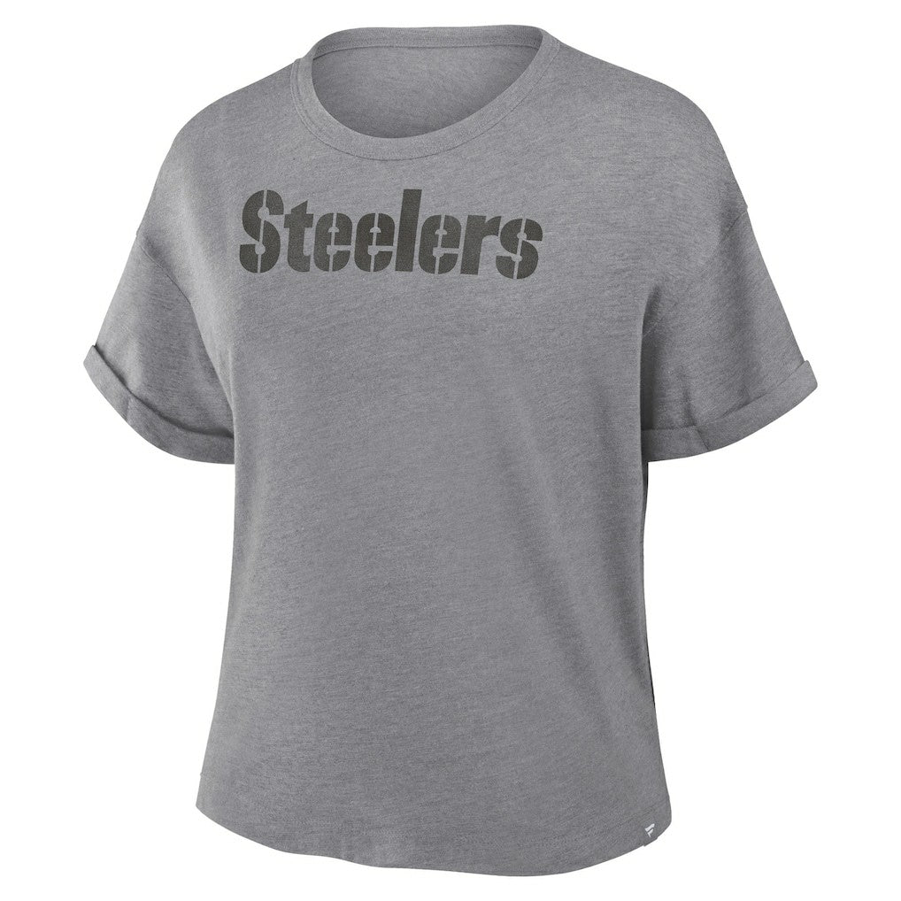 Fanatics Pittsburgh Steelers Women's Swing Pass Tri-Blend Boxy T-Shirt Heather Gray