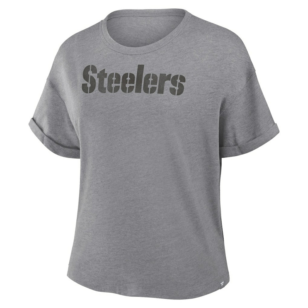 Fanatics Pittsburgh Steelers Women's Swing Pass Tri-Blend Boxy T-Shirt Heather Gray