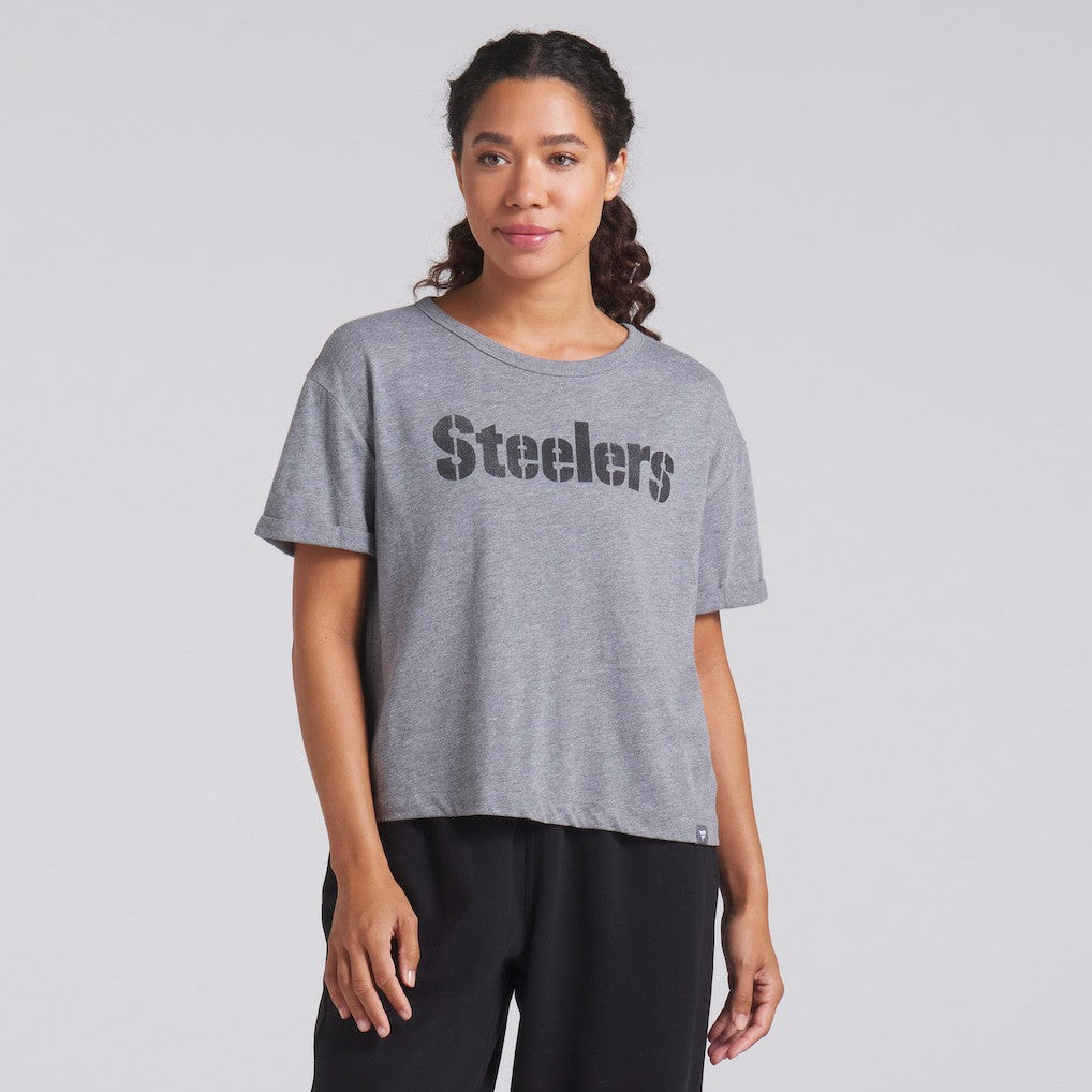 Fanatics Pittsburgh Steelers Women's Swing Pass Tri-Blend Boxy T-Shirt Heather Gray
