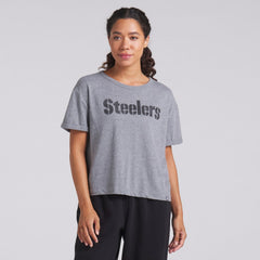 Fanatics Pittsburgh Steelers Women's Swing Pass Tri-Blend Boxy T-Shirt Heather Gray
