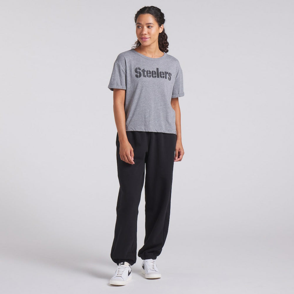 Fanatics Pittsburgh Steelers Women's Swing Pass Tri-Blend Boxy T-Shirt Heather Gray