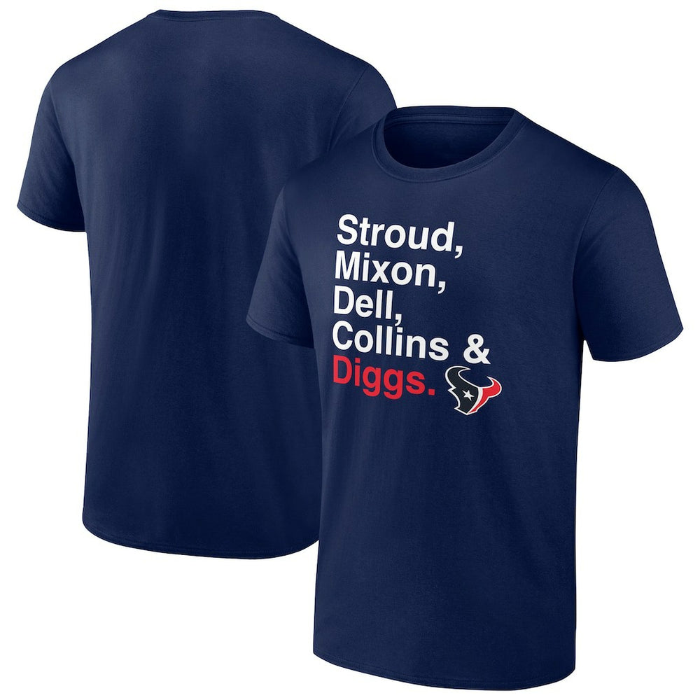 Houston Texans Stroud, Mixon, Dell, Collins & Diggs T-Shirt Navy