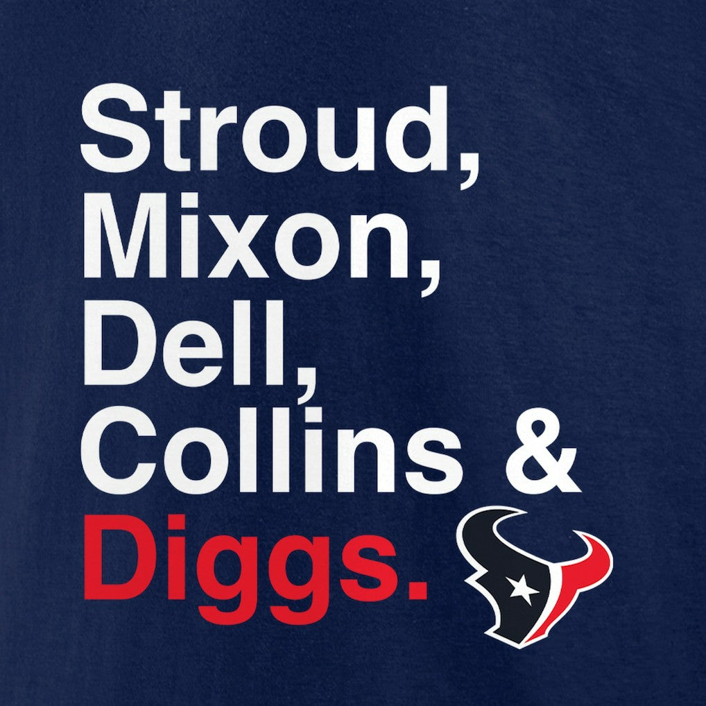 Houston Texans Stroud, Mixon, Dell, Collins & Diggs T-Shirt Navy