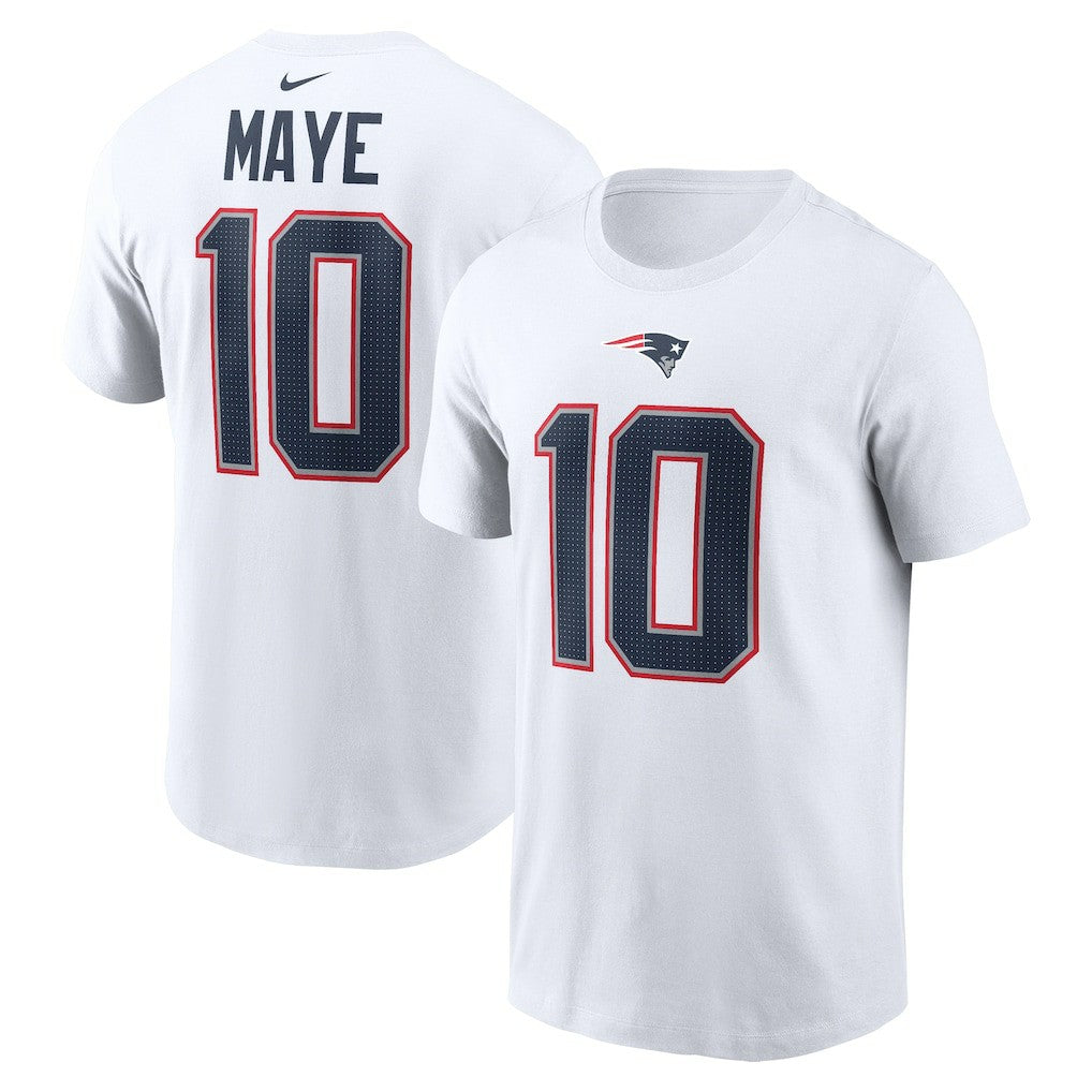 Nike Drake Maye New England Patriots Player Name & Number T-Shirt White