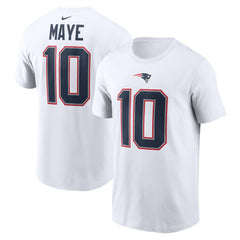 Nike Drake Maye New England Patriots Player Name & Number T-Shirt White