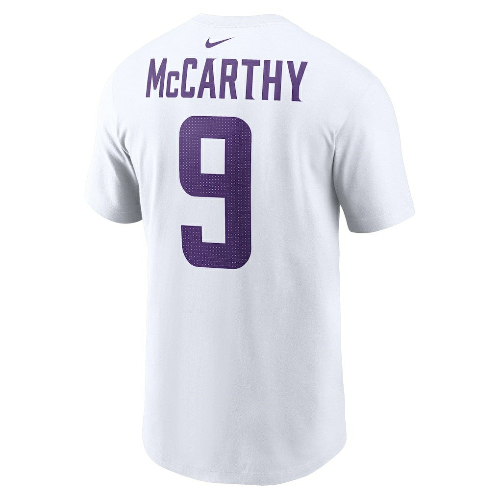 Nike J.J. McCarthy Minnesota Vikings Player Name & Number T-Shirt White