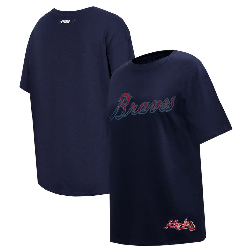 Atlanta Braves Pro Standard Women's Rhinestone Slim Fit T-Shirt - Navy - MLB Online