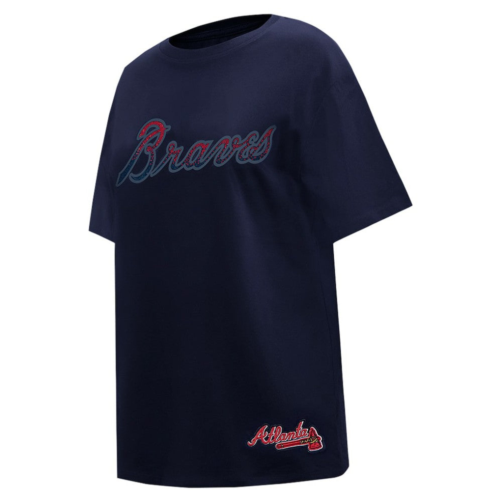 Atlanta Braves Pro Standard Women's Rhinestone Slim Fit T-Shirt - Navy - MLB Online
